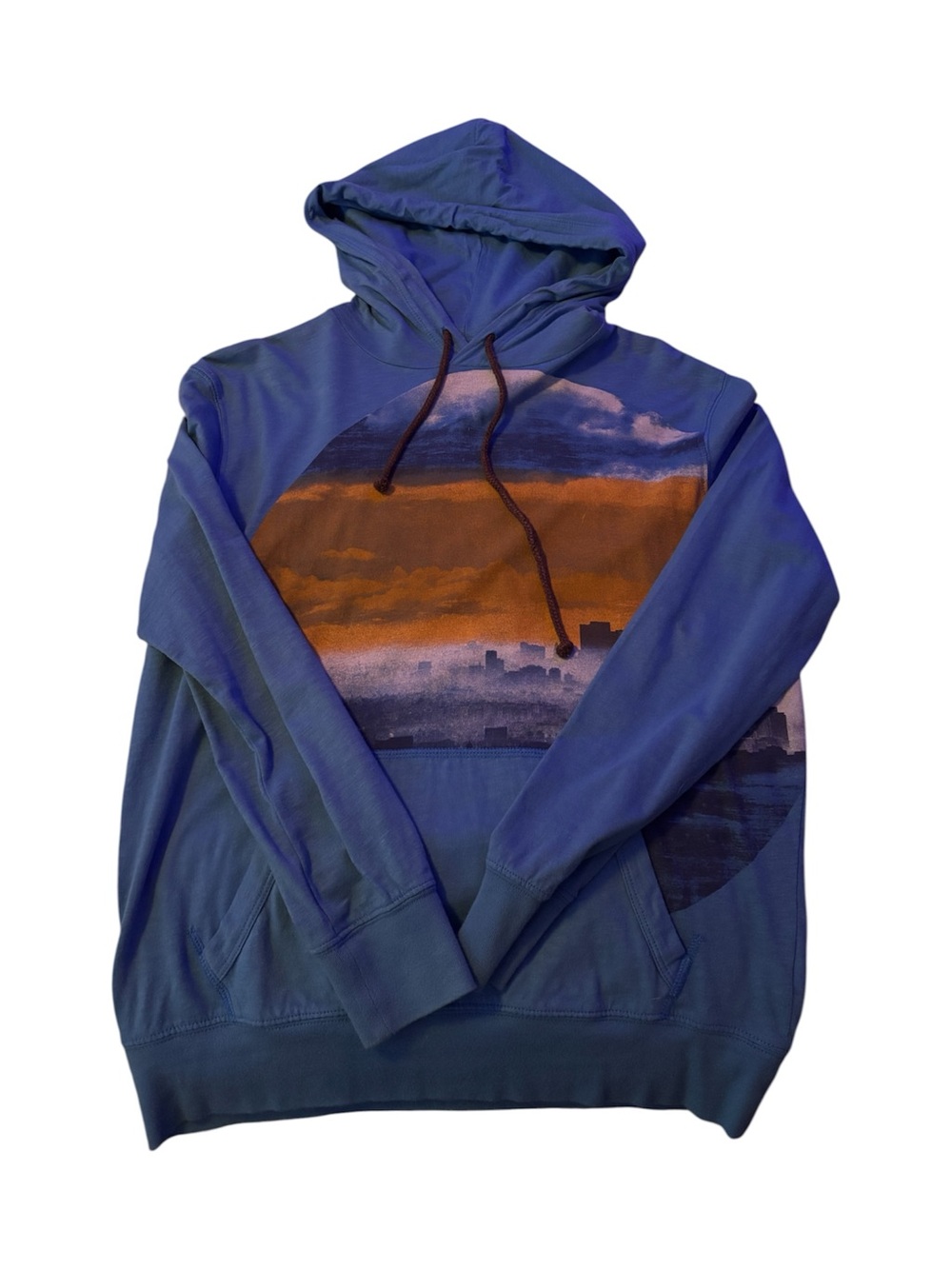 American Eagle Outfitters Blue Hoodie with Sunset Circle Graphic